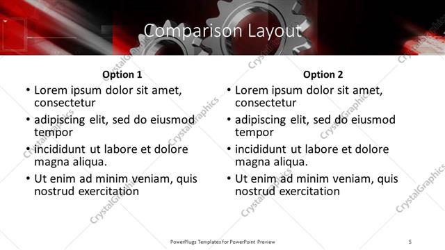 Comparison presentation slide layout