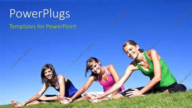  Presentation with fitness - A number of girls with bluish background and place for text
