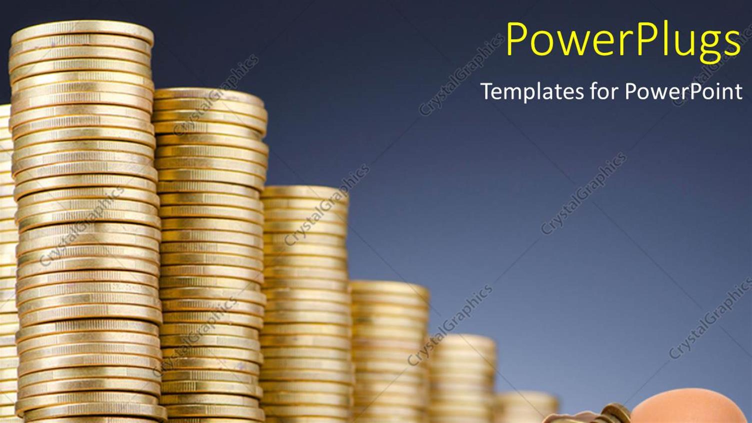 Featuring a Number of Gold Coins with Bluish Background and Place for Text