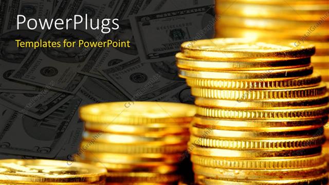  Presentation with growth - A number of gold coins with dollars in the background