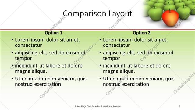 Comparison presentation slide layout