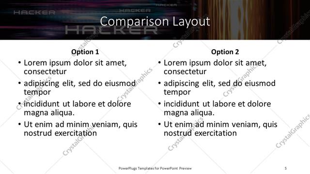 Comparison presentation slide layout