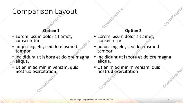Comparison presentation slide layout