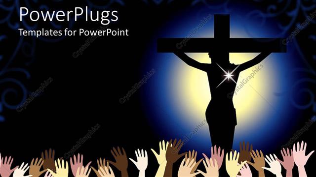  Presentation with crucified christ - A number of hands and a figure of holy Jesus being crucified