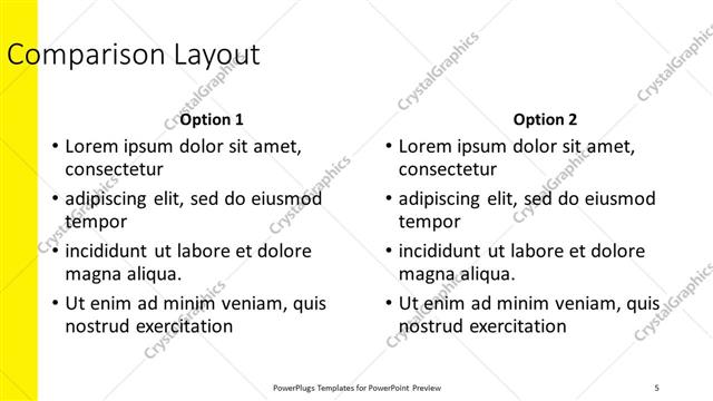 Comparison presentation slide layout