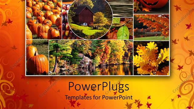  Presentation with fall - A number of houses, trees and pumpkins