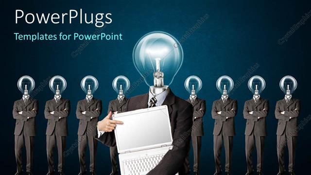  Presentation with laptop - A number of ideas with one holding a laptop and bluish background