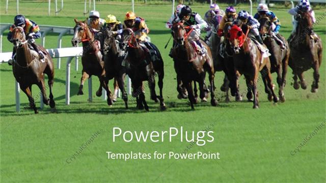  Presentation with competition - A number of jockeys riding in a race