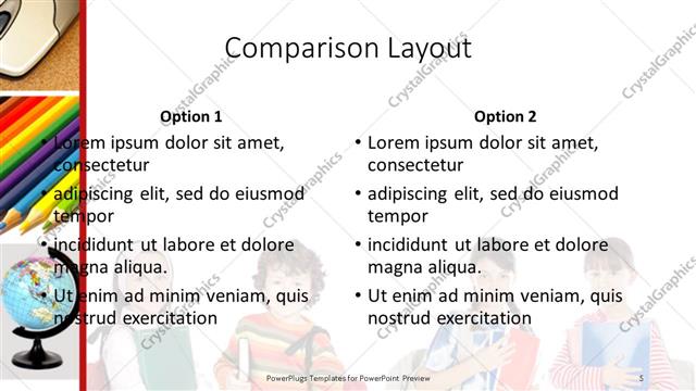 Comparison presentation slide layout