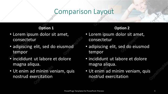 Comparison presentation slide layout