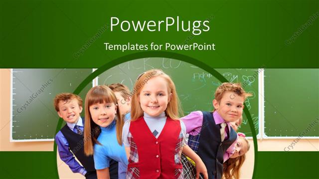  Presentation with happy kids - A number of kids with greenish background and place for text