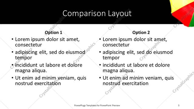 Comparison presentation slide layout