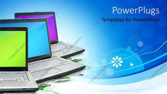  Presentation with money - A number of laptops with bluish background