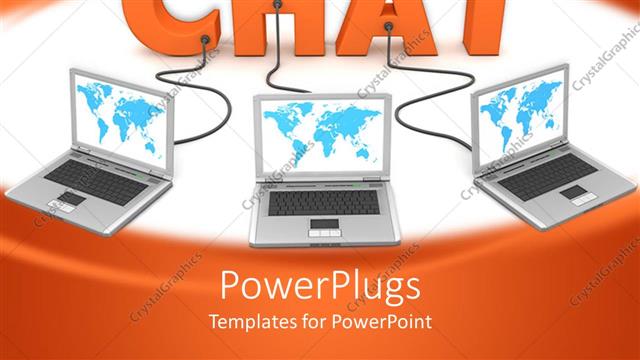  Presentation with chat - A number of laptops with the word chat in the background