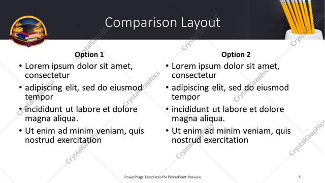Comparison presentation slide layout
