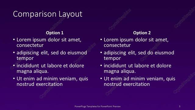 Comparison presentation slide layout