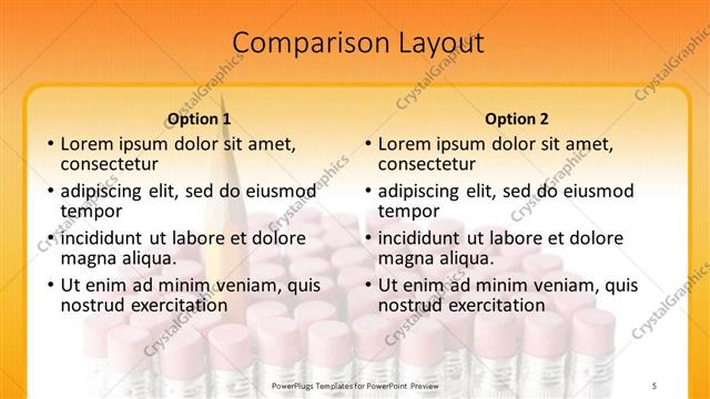 Comparison presentation slide layout