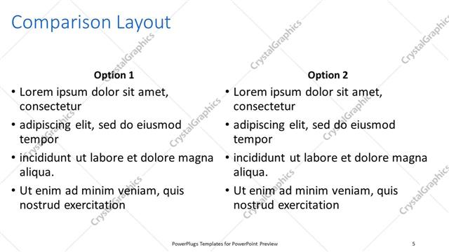 Comparison presentation slide layout