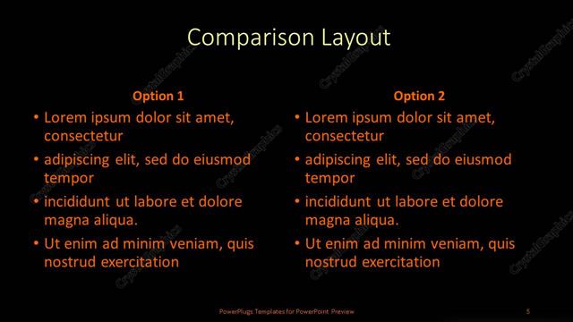 Comparison presentation slide layout