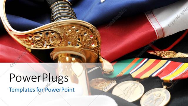  Presentation with freedom - A number of medals and a sword with American flag