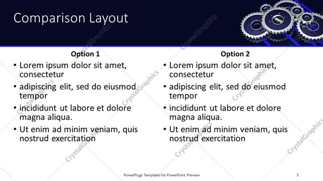 Comparison presentation slide layout