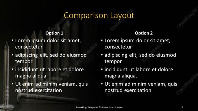 Comparison presentation slide layout