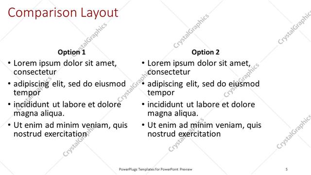 Comparison presentation slide layout