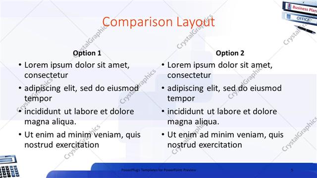 Comparison presentation slide layout