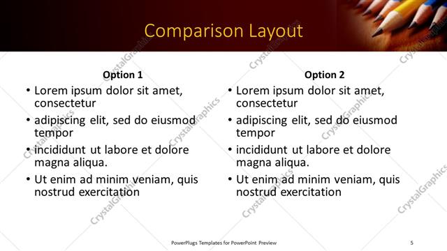 Comparison presentation slide layout