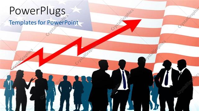  Presentation with american flag - A number of people with American flag in background