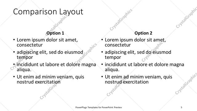 Comparison presentation slide layout