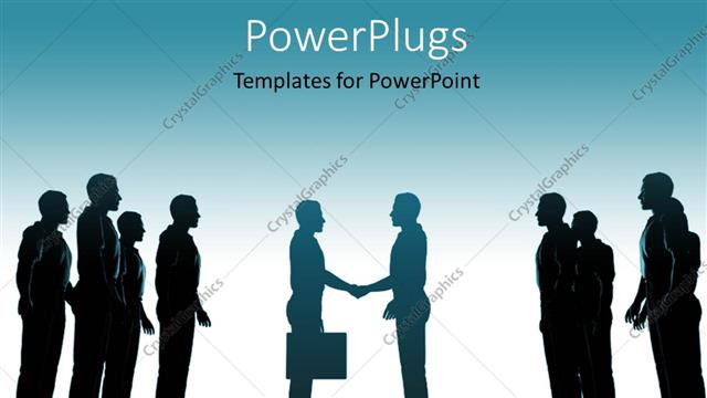  Presentation with handshake - A number of people with the bluish background and place for text