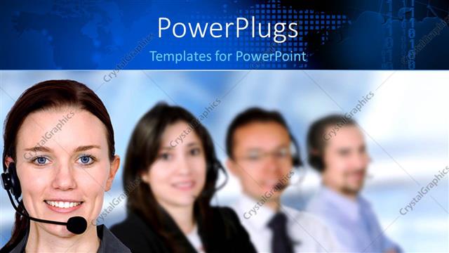  Presentation with customer service - A number of people in a call centre with bluish background