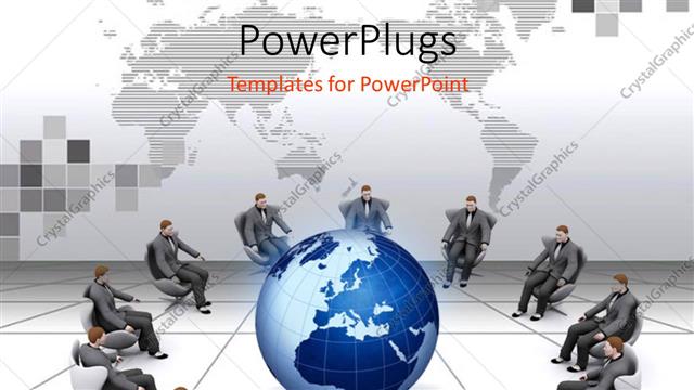  Presentation with chairs - A number of people on the chairs with a globe in the middle