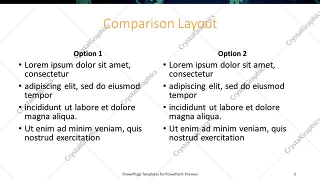 Comparison presentation slide layout