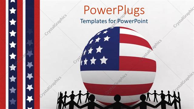  Presentation with people unity - A number of people encircling the globe covered in American flag