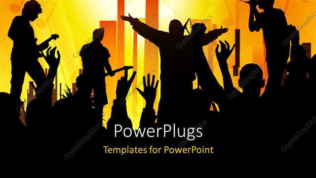  Presentation with people enjoying - A number of people enjoying a concert with orange background