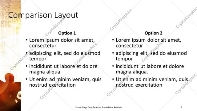 Comparison presentation slide layout