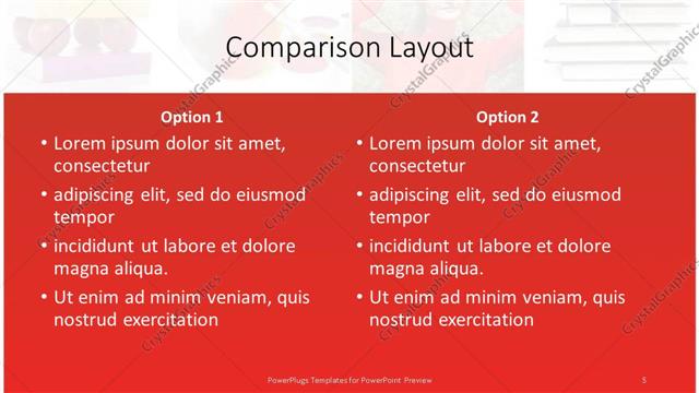 Comparison presentation slide layout