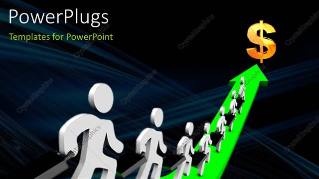  Presentation with dollar sign - A number of people on the green arrow with a dollar sign in front