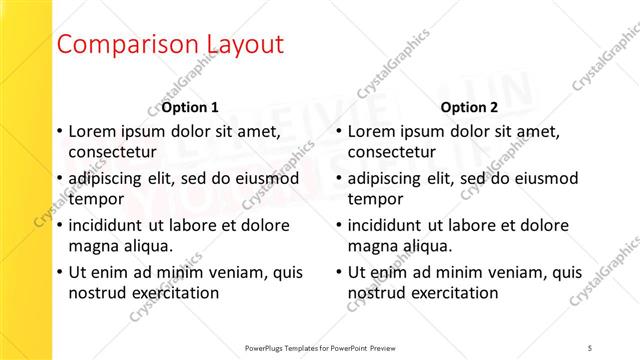 Comparison presentation slide layout