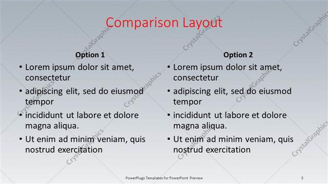 Comparison presentation slide layout