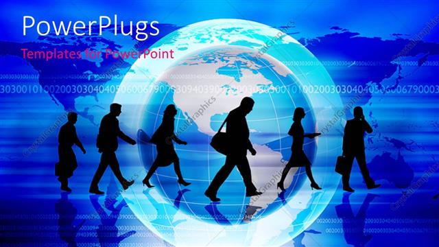  Presentation with business people silhouette - A number of people in a line with globe in the background