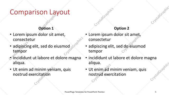 Comparison presentation slide layout