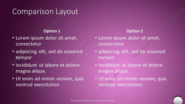 Comparison presentation slide layout