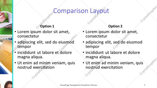 Comparison presentation slide layout