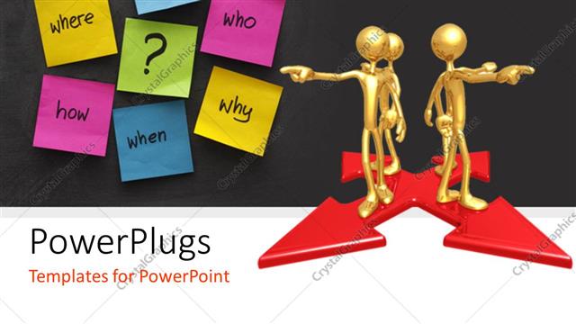  Presentation with crossroads - A number of people pointing in different directions