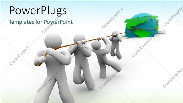  Presentation with team work - A number of people pulling the globe