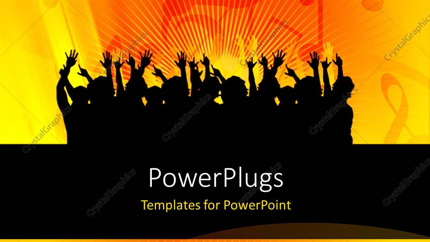 Featuring a Number of People Putting their Hands Up with Yellowish Background