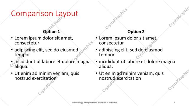 Comparison presentation slide layout